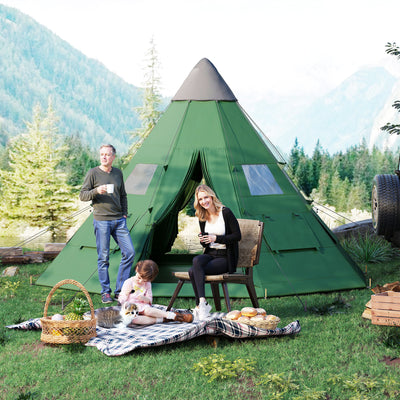 Outsunny 6 Men Tipi Tent with Carry Bag - Green 