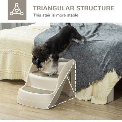 PawHut Foldable Pet Stairs Portable Dog Steps 3-Step Design with Non-slip Mats for High Beds, Sofas, 49 x 38 x 38 cm, Cream 