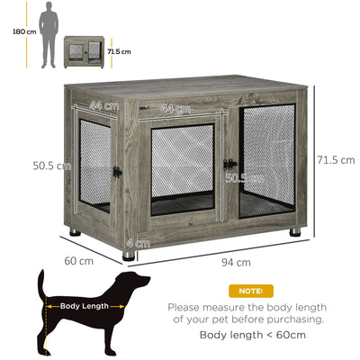 PawHut 2-in-1 Dog Cage & Side Table, with Two Doors, Cushion, for Large Dogs 