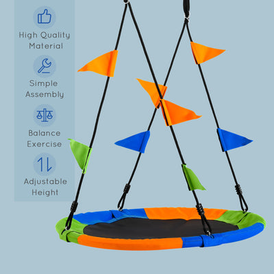 Outsunny Kid Nest Swing Seat Saucer Tree Swing 40 Inch/100cm Adjustable Rope Outdoor Indoor for Kids Over 3 Years Old Multi-Colour 