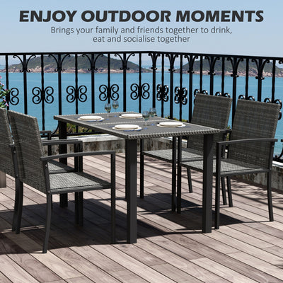 Outsunny Outdoor Dining Set 5 Pieces Patio Conservatory with Tempered Glass Tabletop,4 Dining Chairs - Grey 