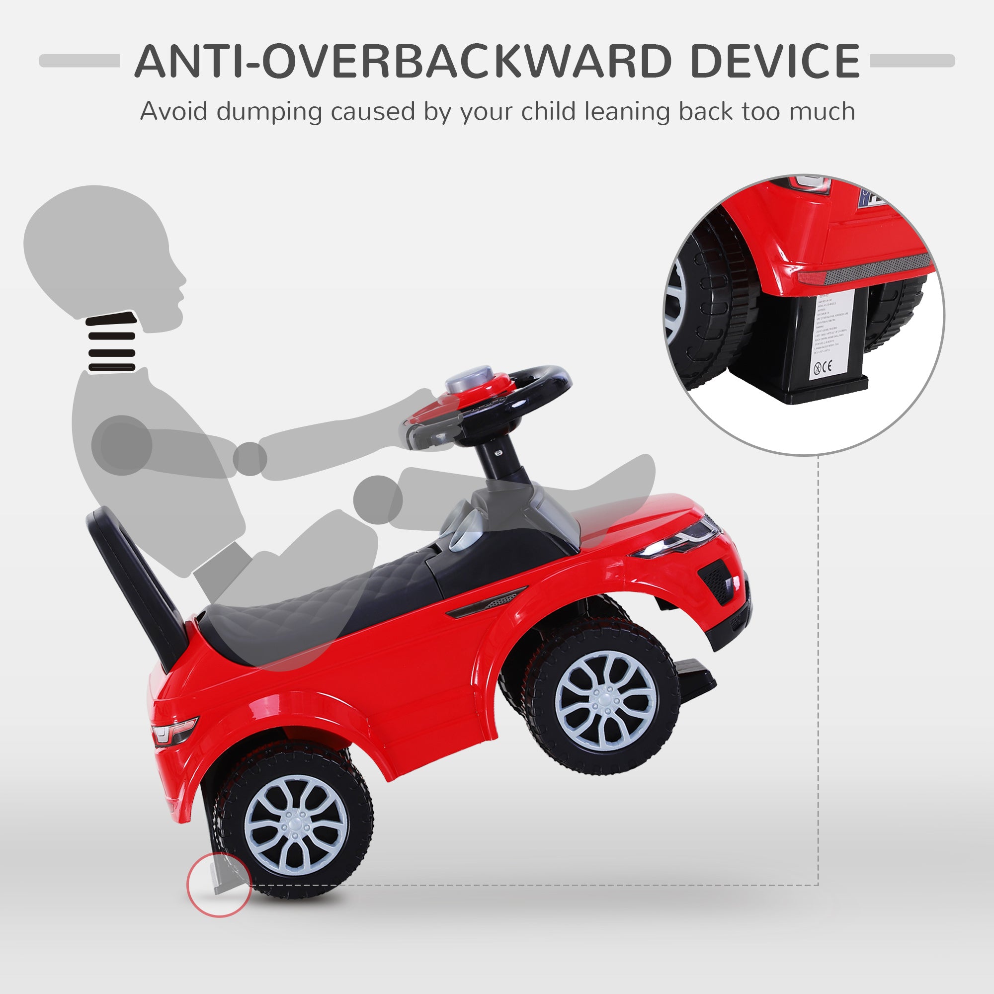 HOMCOM 3-in-1 Ride On Car Foot To Floor Slider Toddler w/ Horn Steering Wheel NO POWER Manual Under Seat Storage Safe Design for 1-3 Year Old Red 