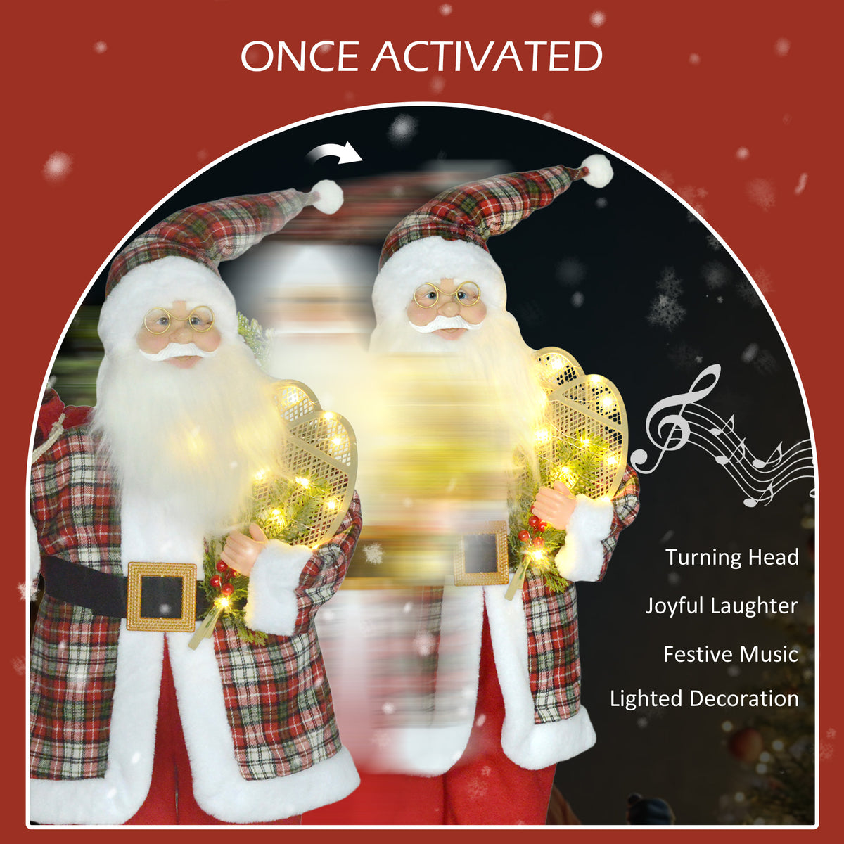 HOMCOM 4'3" Animated Santa Claus Figure, with Sound and Lights - Red/Green 