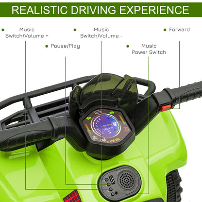 HOMCOM 6V Kids Electric Ride on Car Toddlers Quad Bike All Terrain Vehicle Toy With Music for 18-36 months Green 