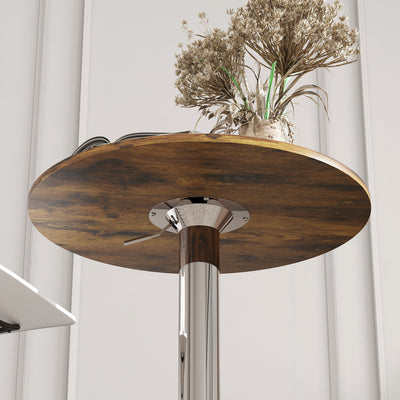 HOMCOM Round Bar Table, 360 Degree Swivel Counter Pub Table with Adjustable Height, for Kitchen, Cafe, Rustic Brown 