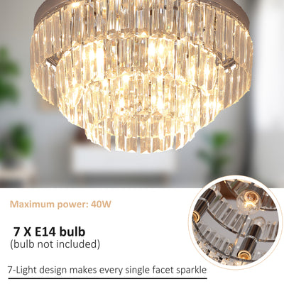 HOMCOM Round Crystal Ceiling Lamp 7 Lights Chandelier Mounted Fixture For Living Room Dining Room Hallway Modern 