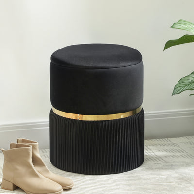 HOMCOM Velvet-Feel Storage Ottoman - Black 