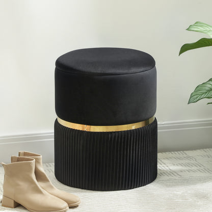 HOMCOM Velvet-Feel Storage Ottoman - Black