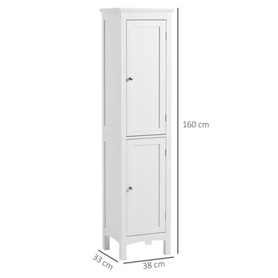 kleankin Tall Bathroom Storage Unit, Slim Bathroom Cabinet with Adjustable Shelves and Double Door, White 