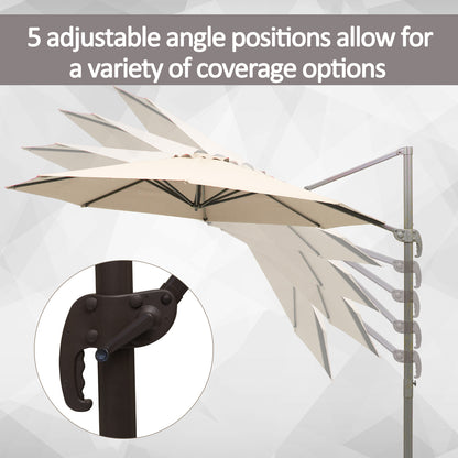 Outsunny 3M Banana Parasol Hanging Cantilever Umbrella W/ Cross Base Hand Crank Aluminium Frame 360°Rotation Hand Crank-Beige 