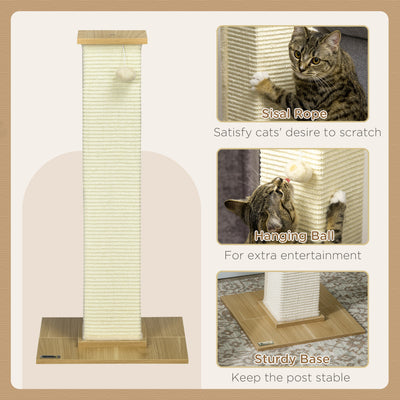 PawHut 80cm Scratching Post, with Toy Ball, Sisal Rope - White 