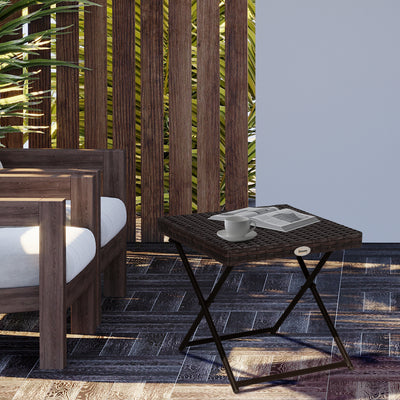 Outsunny Folding Rattan Garden Coffee Table, Small Square Outdoor Bistro Side Table with Rattan Top for Patio, Balcony, Porch, 40 x 40 x 40 cm, Brown 