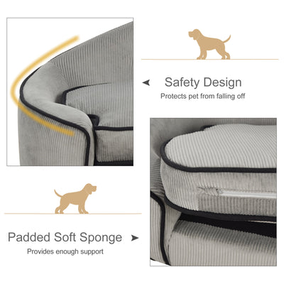 PawHut Dog Sofa for XS and S Size Dogs, Pet Chair Bed with Soft Cushion, Cat Sofa  Couch with Washable Cover, Wooden Frame, 66.5 x 45 x 35.5 cm, Grey 
