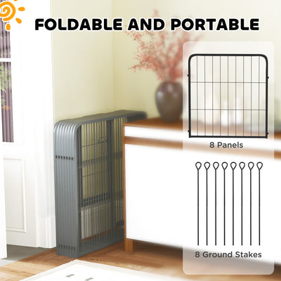 PawHut 8 Panels Heavy Duty Dog Playpen with Door Indoor Outdoor, for Small Dogs, 60cm High 