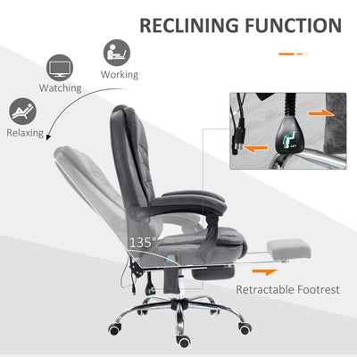 Vinsetto Heated 6 Points Vibration Massage Executive Office Chair Adjustable Swivel Ergonomic High Back Desk Chair Recliner with Footrest Dark Grey 