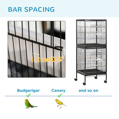 PawHut Bird Cage Budgie Cage 2 In 1 Large Aviary with Wheels Removable Trays for Finch Canaries Cockatiels Black