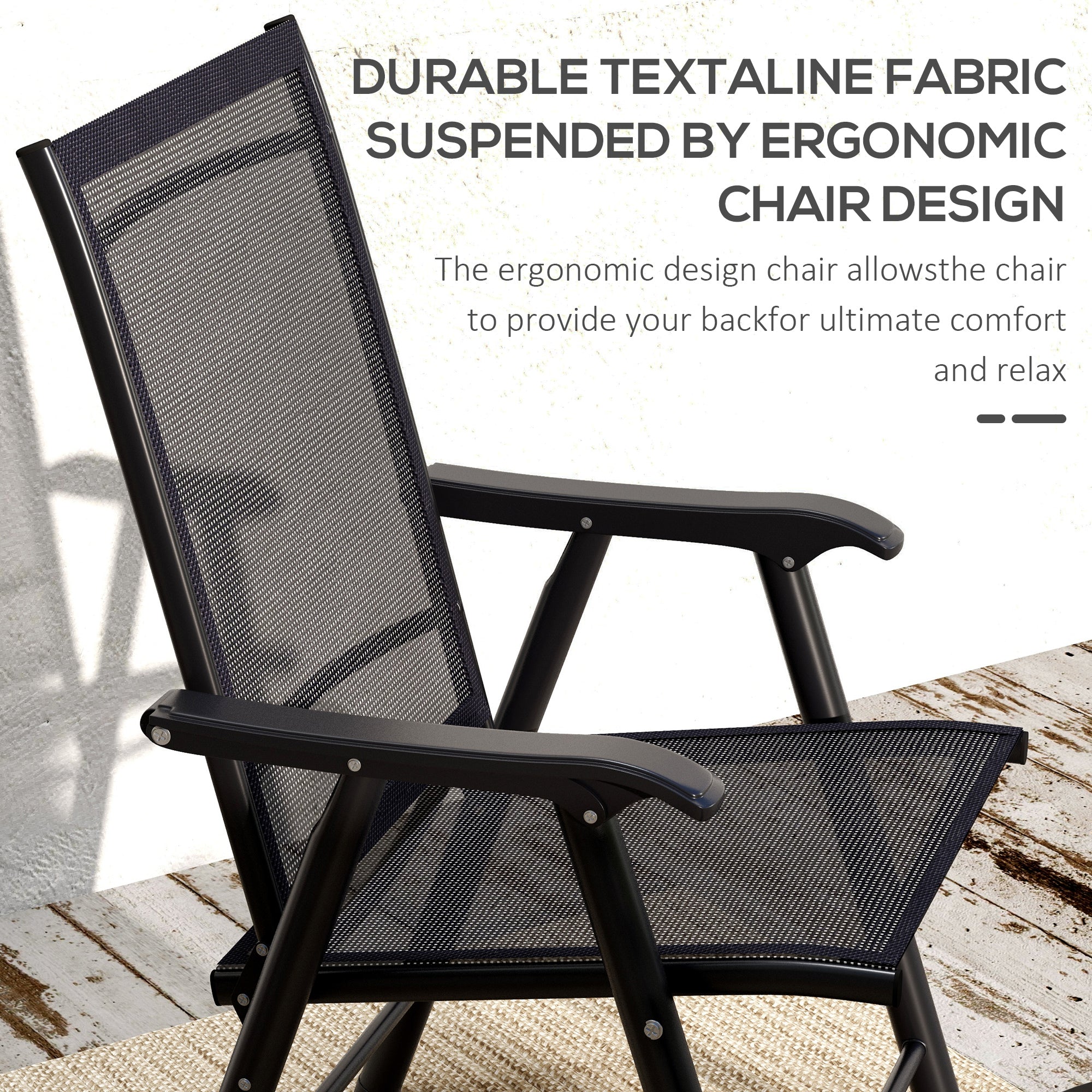 Outsunny Set of 4 Foldable Metal Garden Chairs Outdoor Patio Park Dining Seat Furniture Black 
