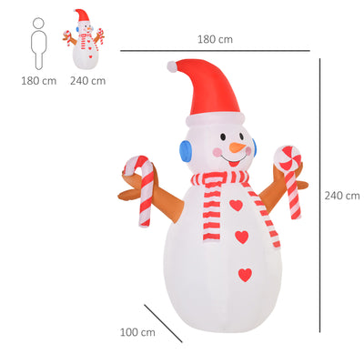 HOMCOM 8ft Christmas Inflatable Snowman with Candy, Rotating Lighted for Home Indoor Outdoor Garden Lawn Decoration Party Prop 