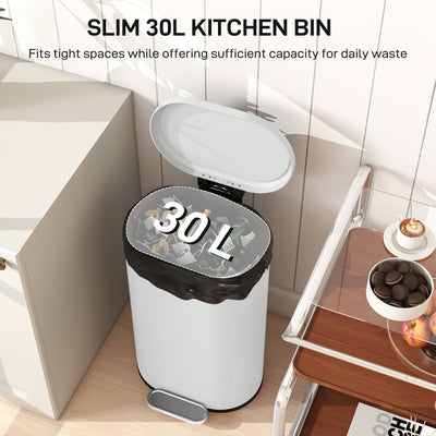 HOMCOM 30 L Modern Curved Kitchen Bin - Cream 