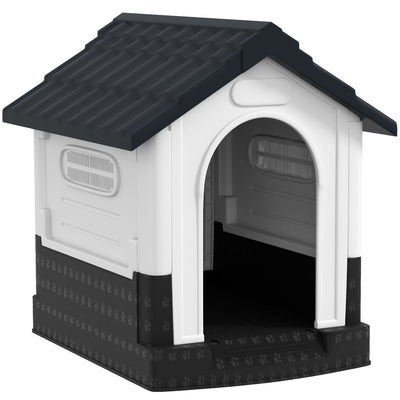 PawHut Plastic Dog Kennel with Windows, for Garden Patio, Miniature Dogs, 64.5 x 57 x 66cm - Grey 