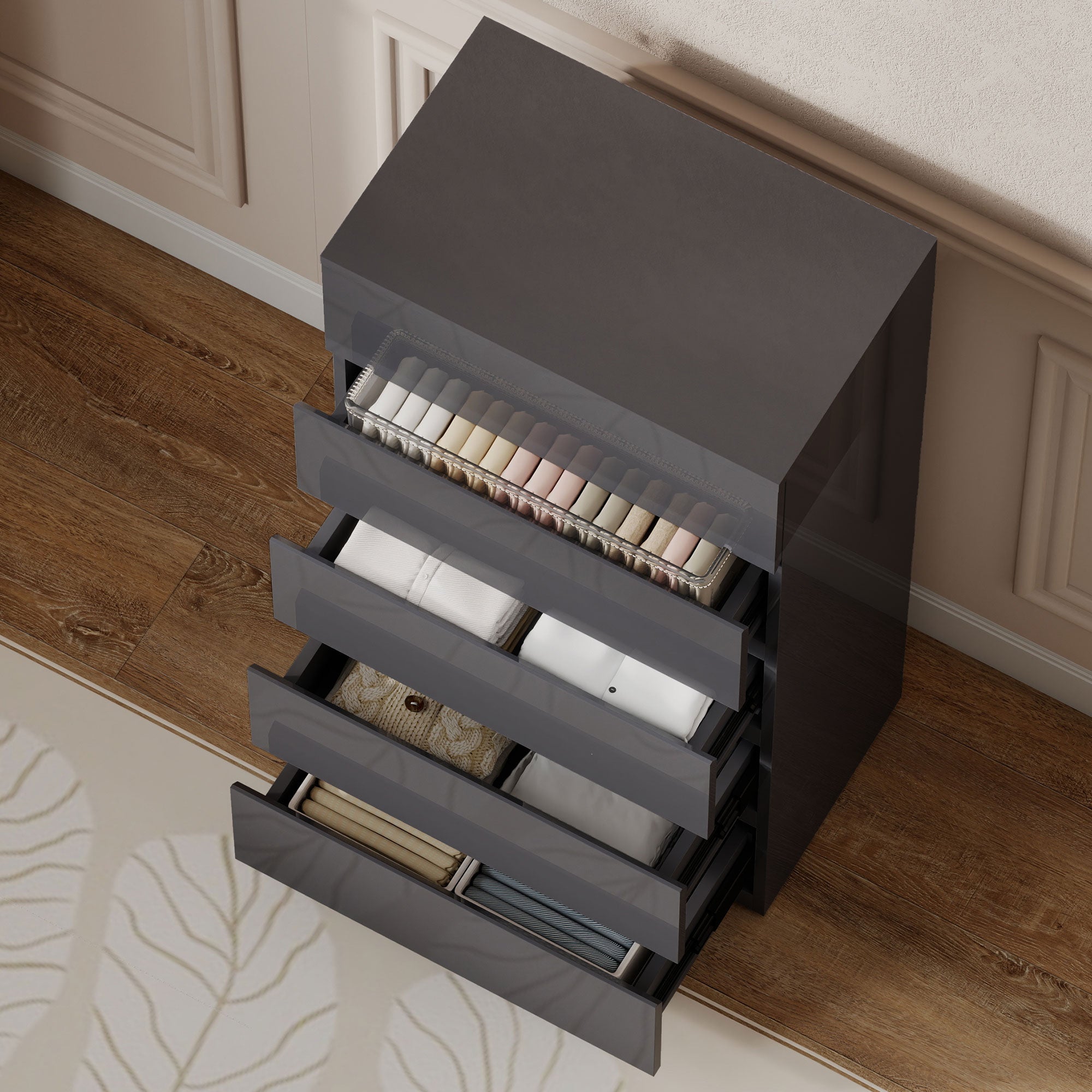HOMCOM Chest of Drawers, 5-Drawer Storage Cabinets, Modern Dresser, Storage Drawer Unit for Bedroom 