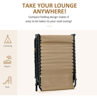 Outsunny Portable Sun Lounger, Folding Camping Bed Cot, Reclining Lounge Chair 5-position Adjustable Backrest with Side Pocket, Pillow for Patio Garden Beach Pool, Beige 