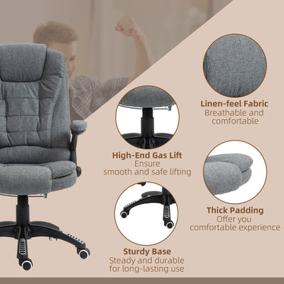 Vinsetto Massage Recliner Chair Heated Office Chair with Six Massage Points Linen-Feel Fabric 360\'c2\'b0 Swivel Wheels Grey 