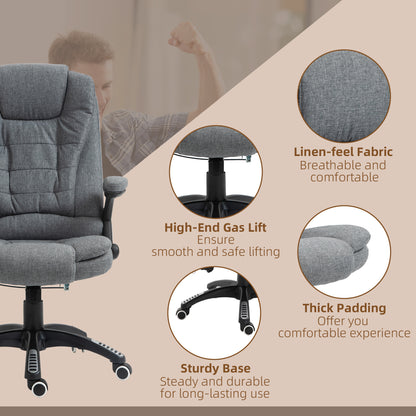 Vinsetto Massage Recliner Chair Heated Office Chair with Six Massage Points Linen-Feel Fabric 360\'c2\'b0 Swivel Wheels Grey