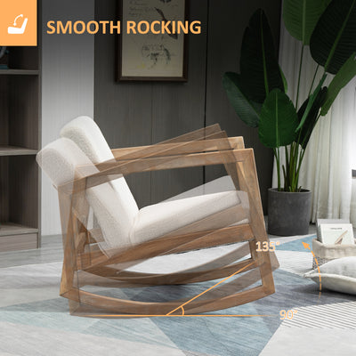 HOMCOM Rocking Chair, Upholstered Sofa Armchair with Cushion and Wood Base for Living Room and Bedroom, Cream White 