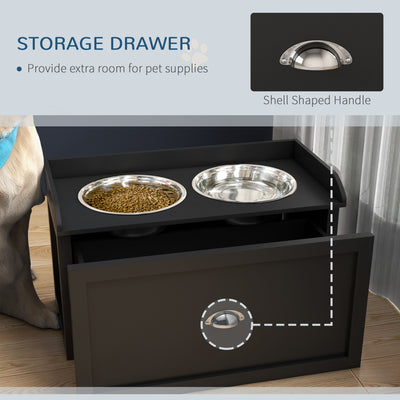 PawHut Stainless Steel Raised Dog Bowls, with 21L Storage Drawer for Large Dogs and Cats - Black 