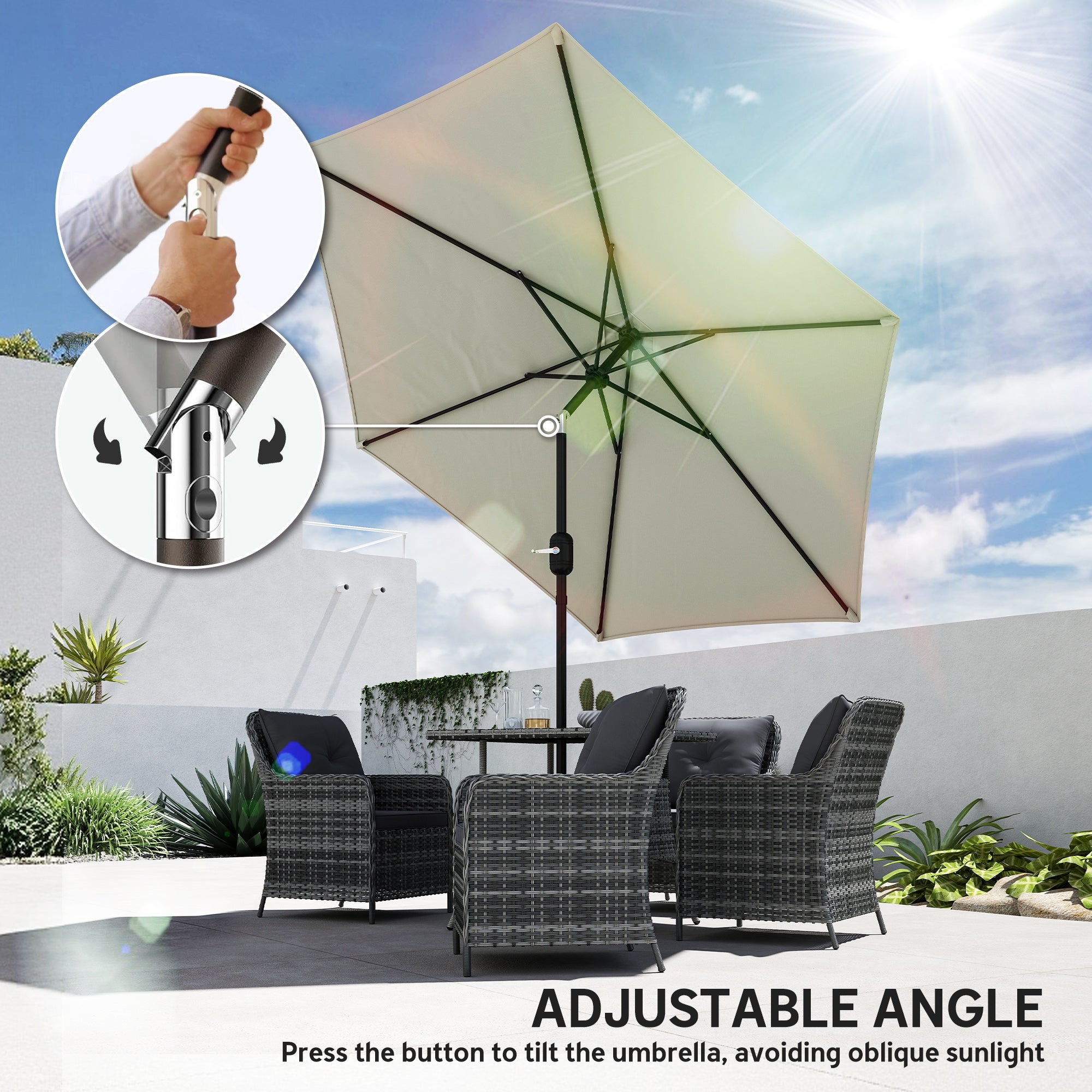 Outsunny 2.6 m Garden Parasol Umbrella with Aluminium Pole, Outdoor Patio Umbrella with Tilt and Crank, Vent, Cream White 