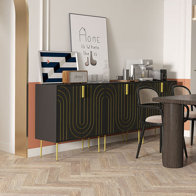 HOMCOM Art Deco Inspired Sideboard, with Adjustable Shelf - Black/Gold Tone 