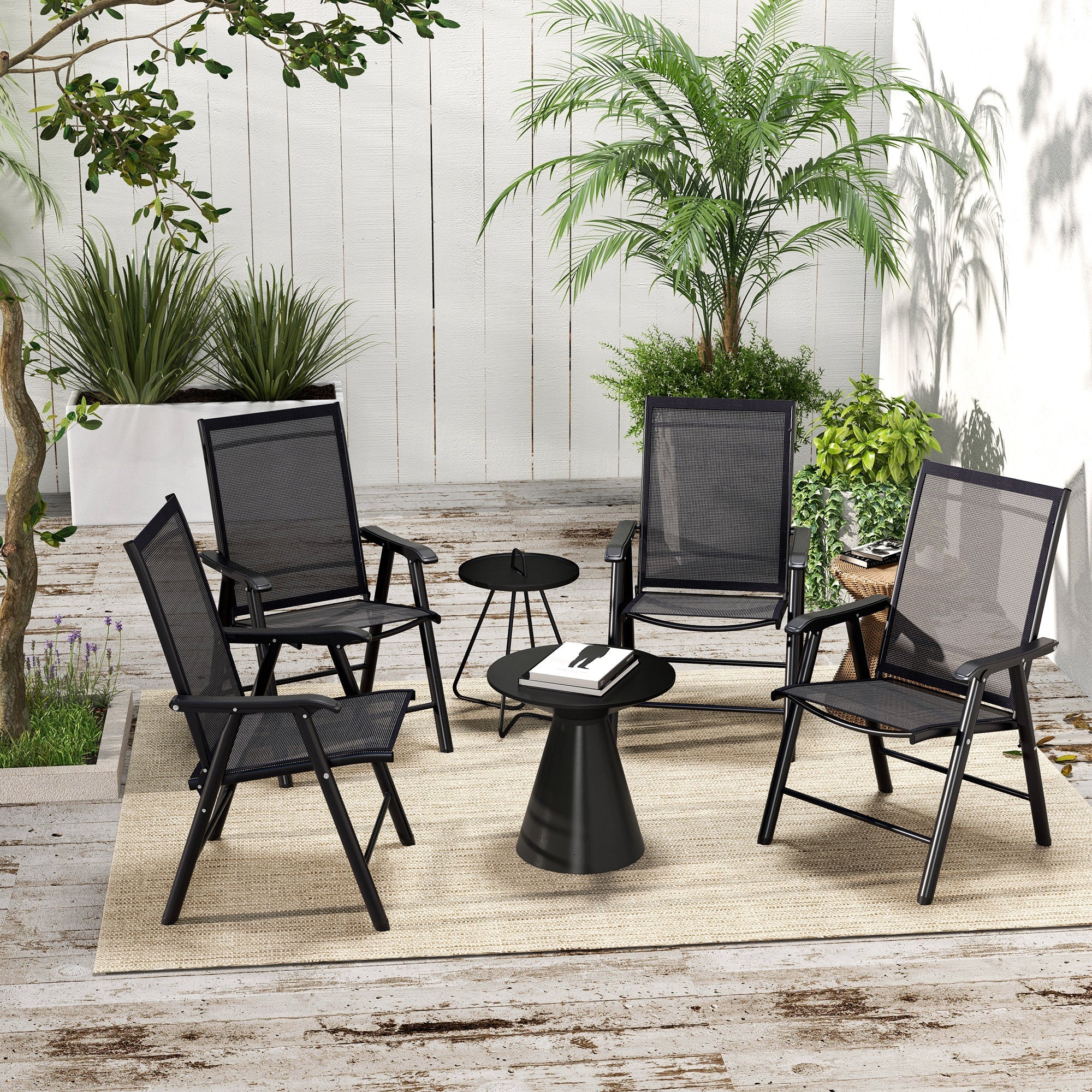 Outsunny Set of 4 Foldable Metal Garden Chairs Outdoor Patio Park Dining Seat Furniture Black 