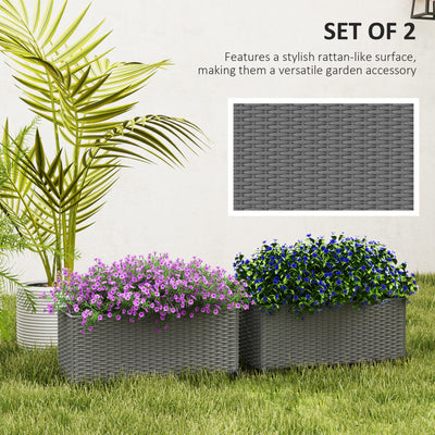 Outsunny Set of Two Rattan-Effect Planters - Grey 