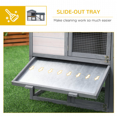 PawHut Wooden Rabbit Hutch Outdoor, Double Tier with Water-Resistant Roof, Ramp 147 x 54 x 84 cm, Grey 