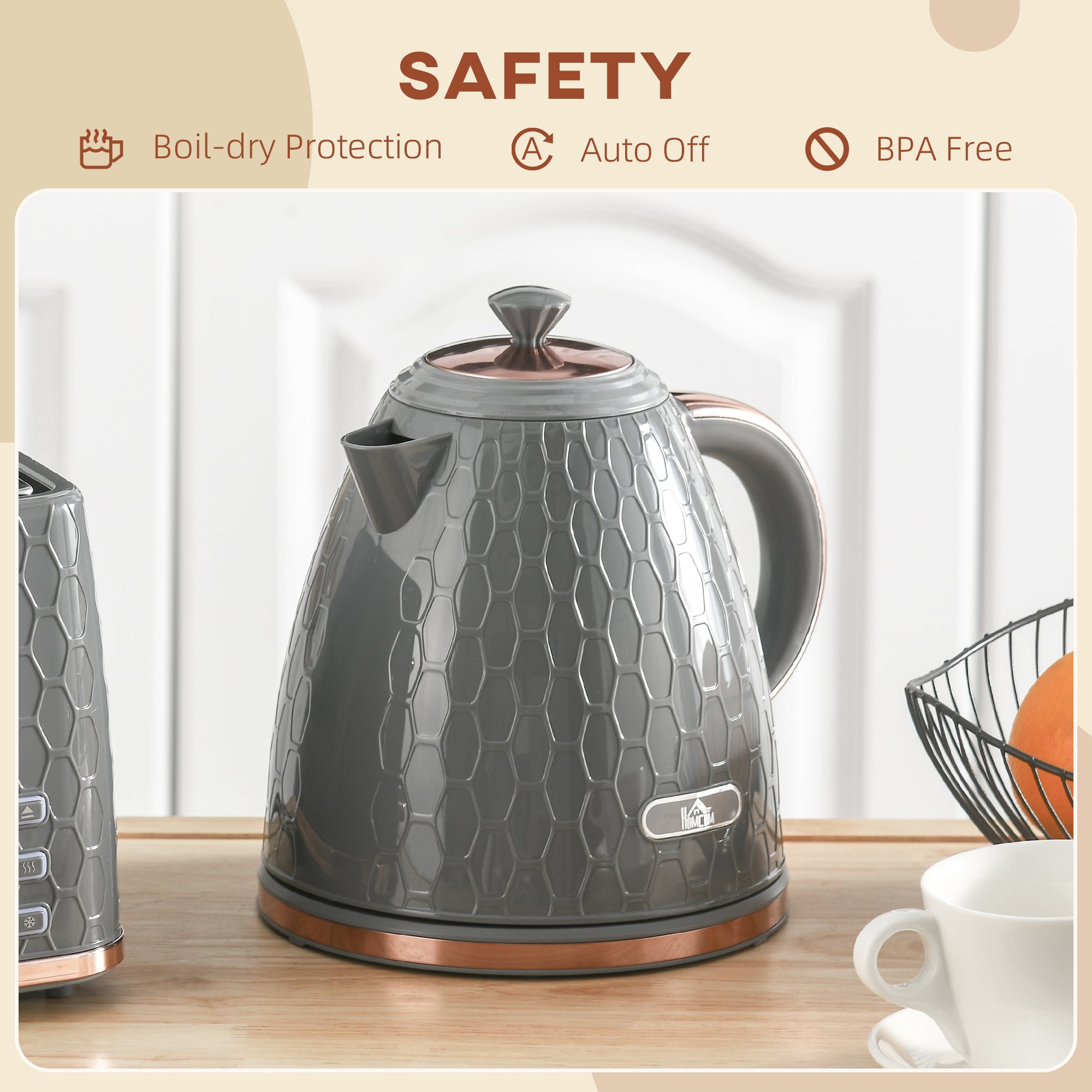 HOMCOM 3kW Rapid Boil Honeycomb Kettle - Grey