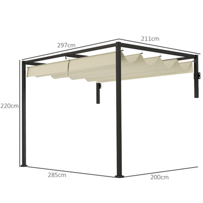 Outsunny 2 x 3(m) Lean To Steel Pergola, with Moving Fabric Canopy - Khaki 