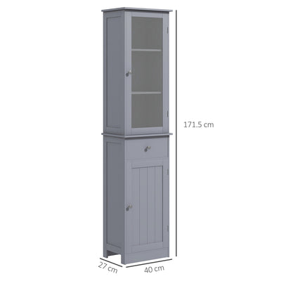 kleankin Bathroom Storage Cabinet with 3-tier Shelf Drawer Door, Floor Cabinet Free Standing Tall Slim Side Organizer Shelves, Grey 