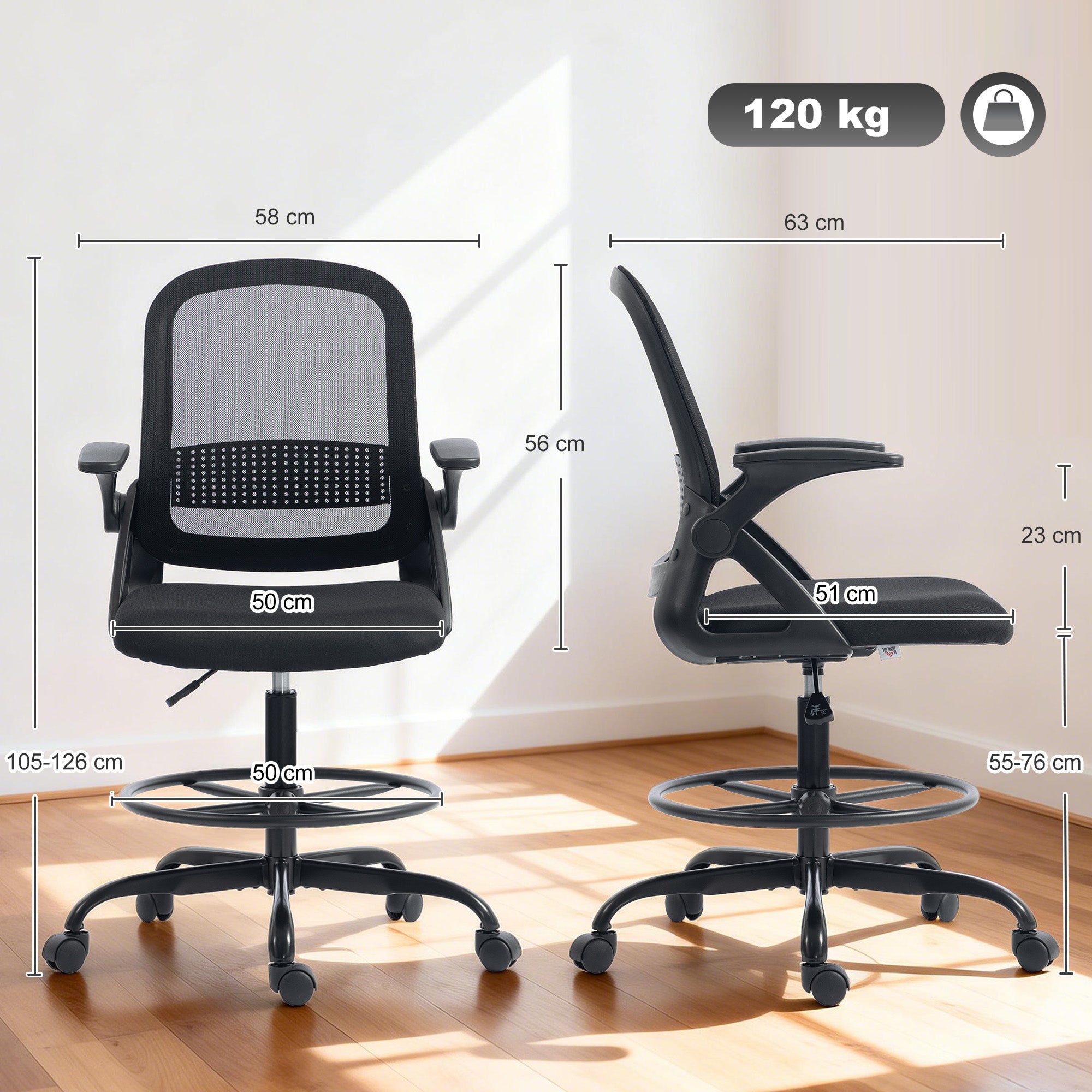 HOMCOM Painting Chair, Mesh Computer Desk Chair with Flip-up Armrests, Black 