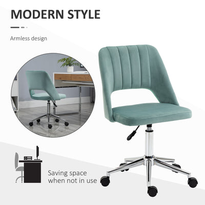 Vinsetto Mid Back Office Chair Velvet Fabric Swivel Scallop Shape Computer Desk Chair for Home Study Bedroom Green 