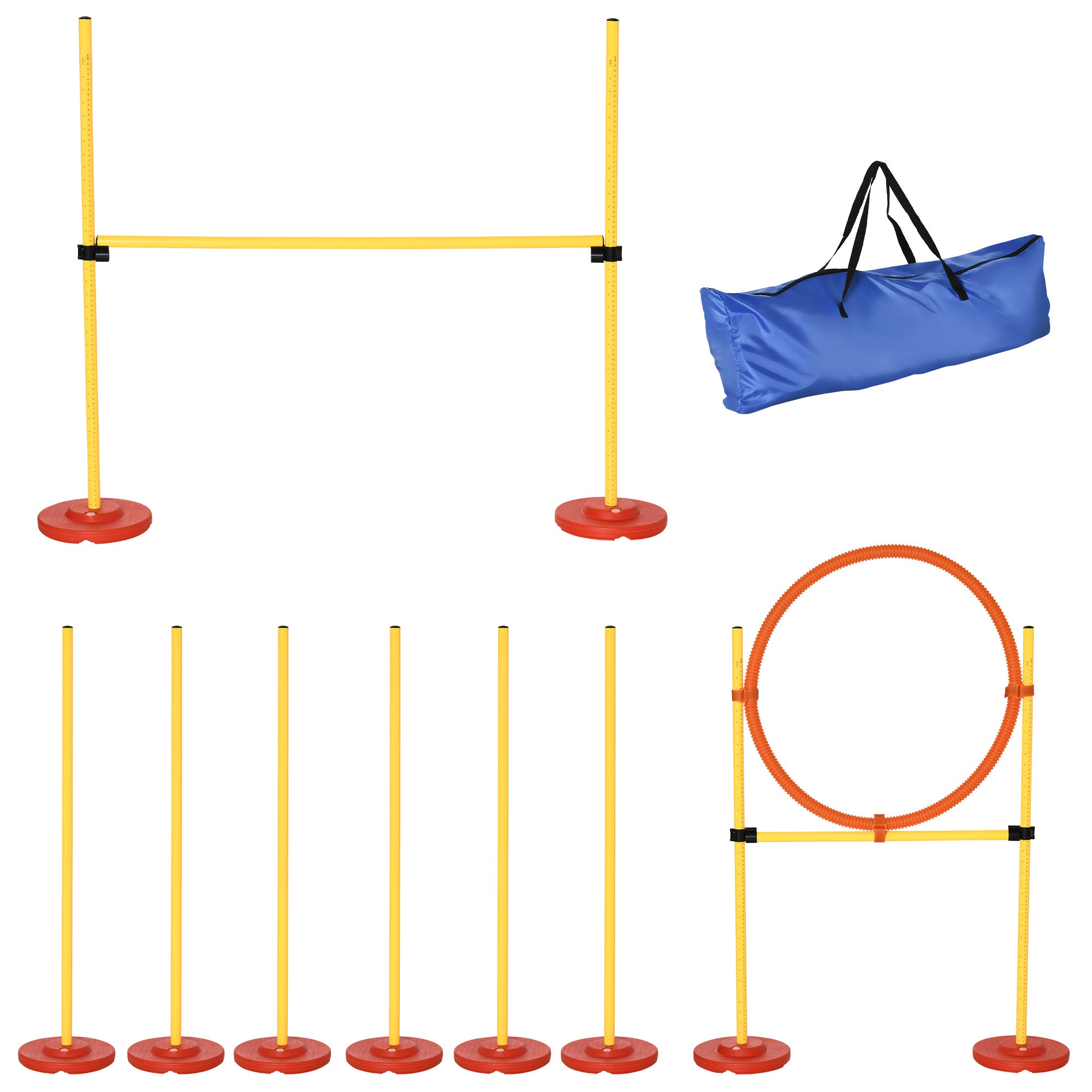 PawHut Dog Agility Equipment Training Portable Obstacle for Pet w/Adjustable Hurdles, Jumping Ring, Weave Poles 