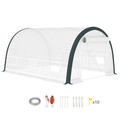 Outsunny 4 x 3(m) Walk-In Tunnel Greenhouse, with Accessories - White 
