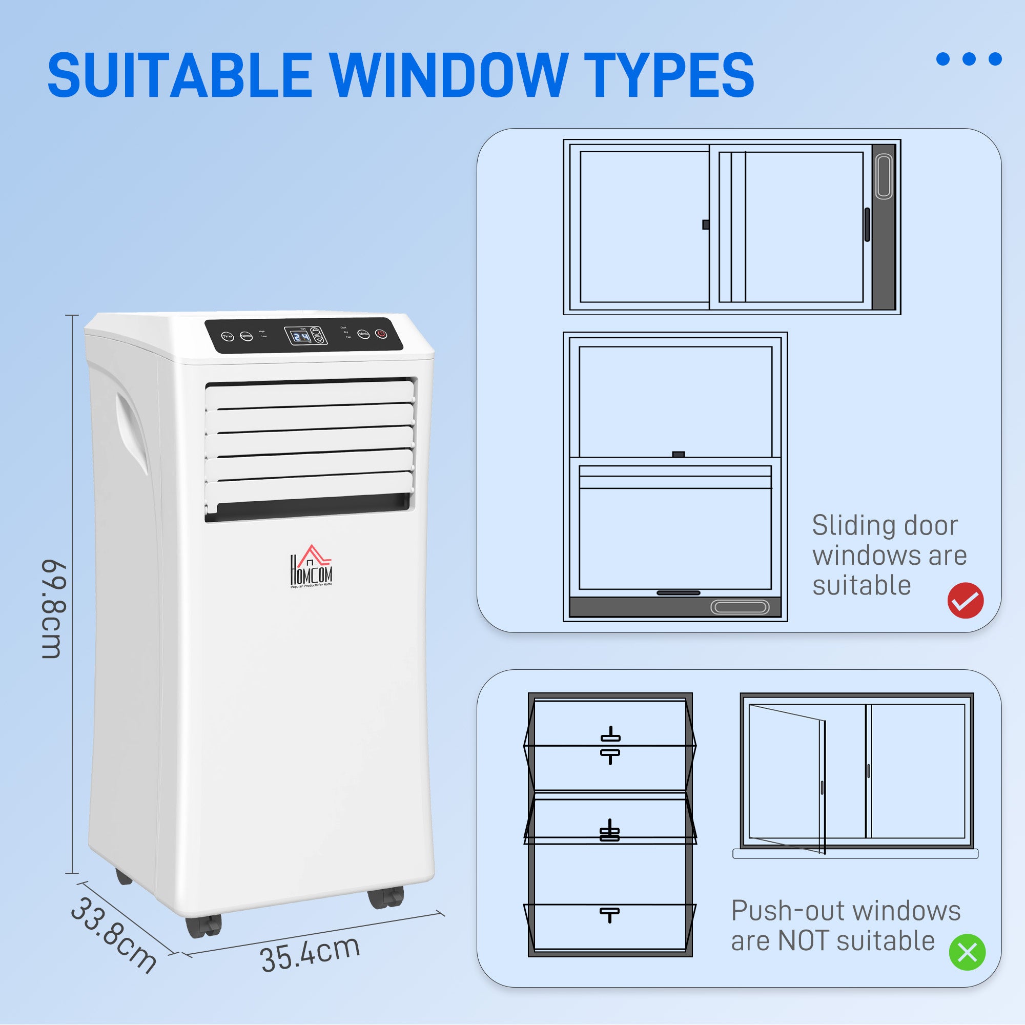 HOMCOM 9000 BTU Air Conditioning Unit, 3-in-1 Portable Air Conditioner, Dehumidifier, Cooling Fan with Remote Control, Digital Display, 2 Speeds, 24H Timer, Window Venting Kit, 18m² 