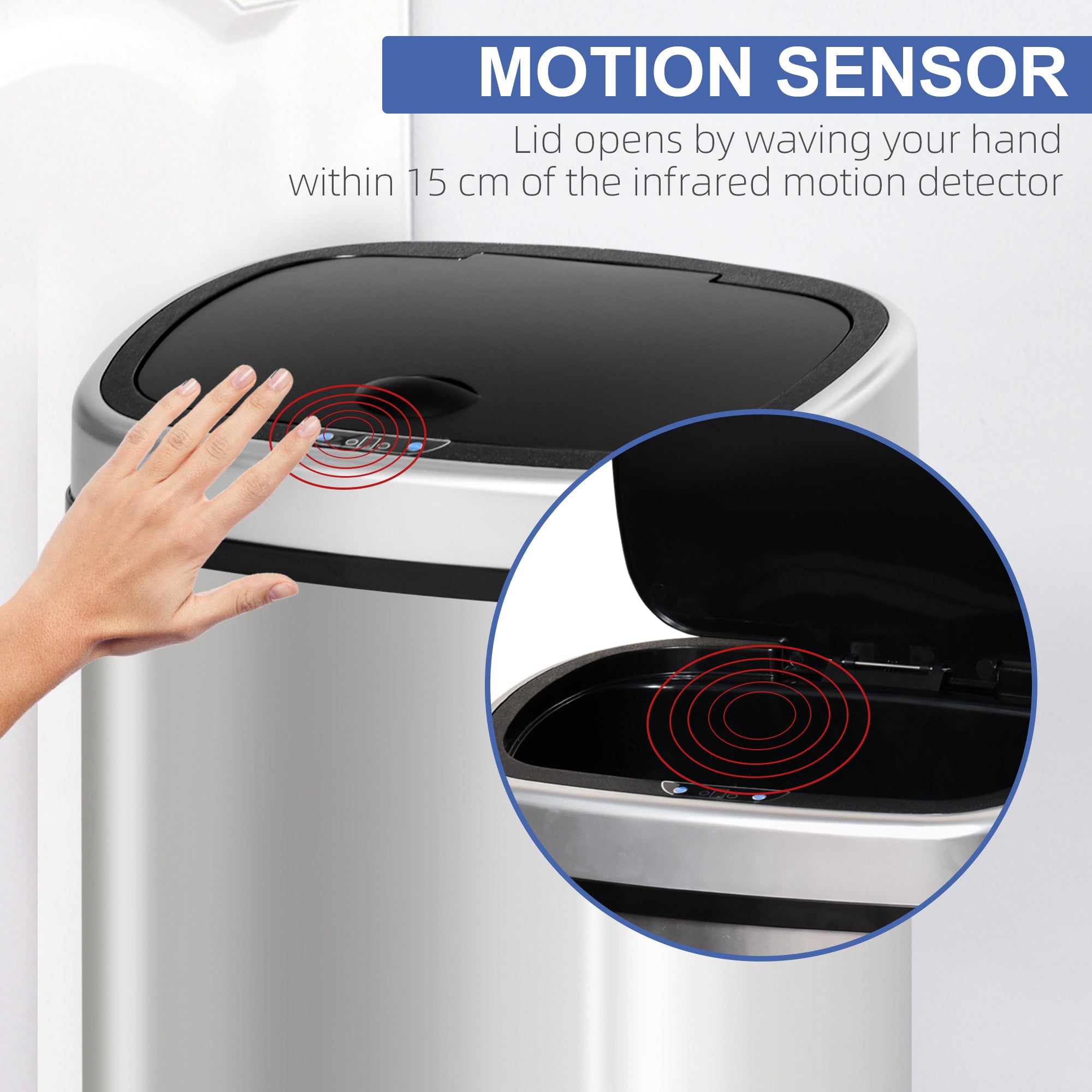 HOMCOM Stainless Steel Kitchen Sensor Dustbin Automatic Touchless Rubbish Garbage Waste Bin 48L Silver 