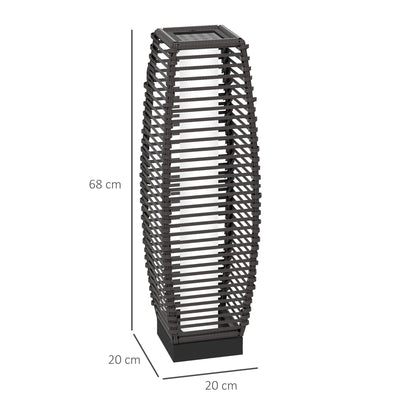 Outsunny Rattan Solar Floor Lamp, 68cm Tall Outdoor Garden Lantern Pathway Light & Decorative Lighting with Auto On/Off LED Lights, IP44, for Porch, Yard, Courtyard, Deck, Grey 