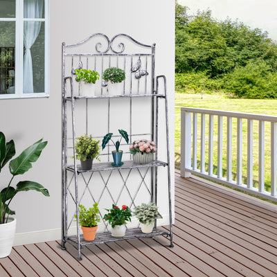 Outsunny Indoor Outdoor Freestanding 3-Tier Garden Plant Stand Metal Flower Display Rack for Potted Plants Balcony Décor 44L x 25W x 96H cm 