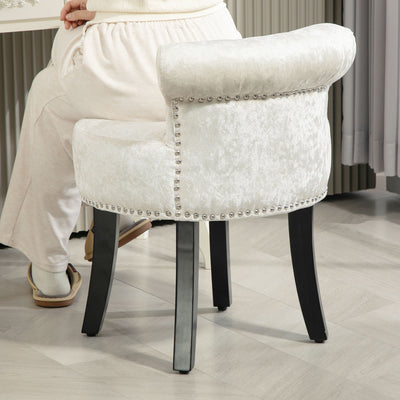 HOMCOM Dressing Table Stool with Rubber Wood Legs, Ice Velvet Vanity Stool for Living Room Bedroom, Beige 
