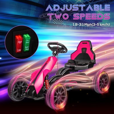 HOMCOM 12V Electric Go Kart for Kids, Ride-On Racing Go Kart with Forward Reversing, Rechargeable Battery, 2 Speeds, for Boys Girls Aged 3-8 Years Old - Pink 