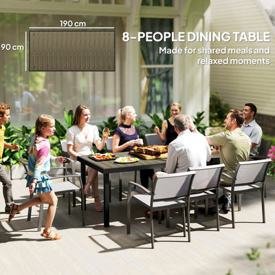 Outsunny Aluminium Outdoor Garden Dining Table for 8 People, Faux Wood Top, for Garden, Patio, 190 x 90 x 74cm, Brown 