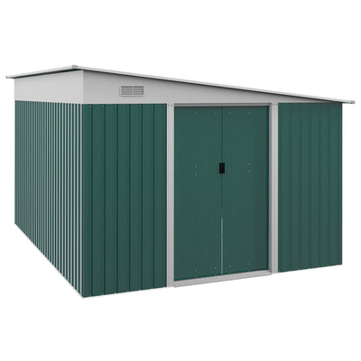 Outsunny Garden Metal Storage Shed Outdoor Metal Tool House with Double Sliding Doors and 2 Air Vents, 11.3x9.2ft, Green 